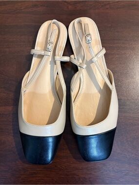 Beige and Black Two-Tone Slingback Flats new never worn